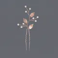 Rose gold bridal hair pin with elegant white pearls and metallic leaves for weddings - Forest Vine Versatile Style (HS-J6189)