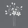 Elegant bridal hair pin with white pearls and sparkling rhinestones for wedding decor - Artificial Pearl Girl Evening Style (HS-J6337)