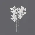 Elegant bridal wedding hair pin with white resin flowers and pearls on silver U-fork - Forest Floral Versatile Style (HS-J4469)