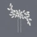 Elegant silver bridal hair pin for weddings with sparkling marquise-cut crystal leaf details - Luxury Rhinestone Vine Style (HS-J6399)