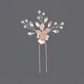 Elegant rose gold bridal hair pin decorated with sparkling rhinestones and flower motif - Rose Gold Versatile Girl Style (HS-J4794RG)