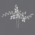 Elegant silver bridal wedding hair pin with shimmering rhinestones and white pearls - Silver Luxury Date Style (HS-J5905S)