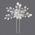 Elegant bridal hair pin with white pearls and sparkling rhinestones in silver finish. - Silver Artificial Pearl Daily Style (HS-J4498S)