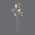 Rose gold bridal hair pin featuring intricate metal leaves and clear crystal beads. - Versatile Artificial Pearl Girl Style (HS-J5906RG)