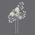 Elegant silver bridal hair pin with rhinestones and pearls in floral branch design - Floral Versatile Daily Style (HS-J4470)