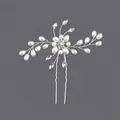 Elegant bridal hair pin decorated with white pearls and clear rhinestones on silver wire - Forest Vine Artificial Pearl Style (HS-J4475)