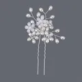 Handmade bridal hair pin featuring elegant pearls and crystal rhinestones flowers - Silver Artificial Pearl Banquet Style (HS-J6811S)