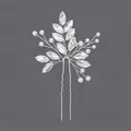 Elegant bridal hair pin with sparkling rhinestones and white pearls in leaf design - Silver Floral Vine Party Style (HS-J5306S)