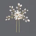 Elegant bridal hair pin with white pearls and rhinestones on gold wire for weddings - Forest Seed Bead Versatile Style (HS-J4498G)