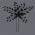 Elegant black crystal bridal hair pin with intricate handcrafted beaded wire design - Black Banquet Luxury Style (HS-J7453BLK)