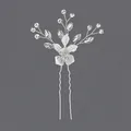 Elegant silver bridal hair pin with rhinestone flower and leaf design for weddings and parties - Silver Versatile Girl Style (HS-J4794S)