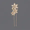 Elegant gold bridal hair pin with clear rhinestone flowers on a grey background - Alloy Rhinestone Floral Style (HS-J5902)