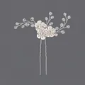 Elegant bridal hair pin with silver flowers and sparkling crystal branches design - Silver Bridesmaid Evening Style (HS-J5571)