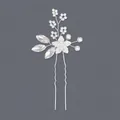 Elegant silver bridal hair pin featuring marquise crystal leaves and artificial pearls - Versatile Artificial Pearl Luxury Style (HS-J6377)
