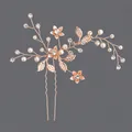 Rose gold floral bridal hair pin adorned with white pearls and clear rhinestones - Versatile Commuter Girl Style (HS-J5892)