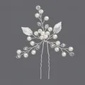 Elegant bridal hair pin with pearls, rhinestones and silver leaves for wedding party. - Silver Party Girl Style (HS-J4522S)