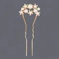 Elegant gold U-shaped bridal hair fork with clustered white faux pearls for wedding - Gold Simple Bridesmaid Style (HS-J7366G)