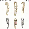 Set di 6 spille da balia decorative con perle e cristalli per regolare la vita dei pantaloni - Spilla da Colletto con Perla e Fiore a Cuore (N. 63) / Set da 6 pezzi (In busta)