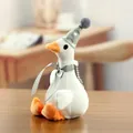 Adorable white plush goose toy keychain wearing a grey polka dot hat and silver bow - Gray Ribbon White Goose Style / Gray / 16cm