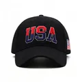 Premium black cotton baseball cap with 3D USA embroidery and American flag side patch - Adjustable / Black