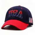 Classic navy blue and red USA baseball cap with American flag 3D embroidery - Adjustable / Navy Blue