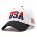 Classic white American baseball cap featuring 3D USA embroidery and side flag patch detail - Adjustable / White