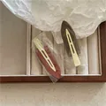 Set of 2 Korean style oval duckbill hair clips in elegant brown and reddish-brown finishes - Alloy Teardrop Duckbill Clip (Style H) / Brown-Red and Brick Red
