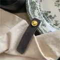 Elegant Korean style dark grey velvet rectangular hair clip featuring a gold button - Rectangular Clip with Gold Emblem (G4.3) / Gray