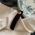 Vintage style dark brown velvet hair clip featuring an elegant gold button accent for women - Rectangular Clip with Gold Emblem (G4.3) / Coffee