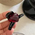 Cute mini black hair claw clip featuring a transparent red heart for styling bangs - Small Heart Mini Hair Claw (J3.2) / Red