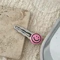 Cute Korean style pink smiley face hair clip with wavy silver metal duckbill design for bangs - Lacquered Smiley Face Wavy Clip (J8.4) / Rose Pink