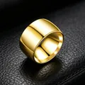 Premium 12mm wide polished gold stainless steel band ring for unisex fashion wear - Size 7 / Mirror Curved Style / Gold