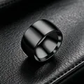Bague large de 12 mm en acier inoxydable noir poli pour hommes et femmes style minimaliste - Taille 7 / Style Courbé Miroir / Noir