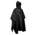 Tactical dark camouflage hooded rain poncho for outdoor hiking, trekking and fishing - CP Police Black