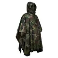 Durable woodland camouflage outdoor hiking rain poncho with adjustable drawstring hood - US 4-Color Woodland Camo