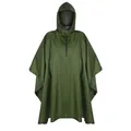 Lightweight olive green waterproof hooded rain poncho for hiking and outdoor activities. - Army Green