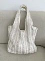 Elegant white embroidery lace tote bag with colorful thread details and large capacity - Knit Fabric Vest Style Bag