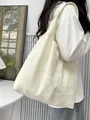 Elegant white butterfly embroidered large capacity canvas tote bag for women daily - Beige Bow Texture