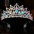 Detailed view of luxury bridal tiara with colorful AB rhinestones and silver filigree - Colorful Silver
