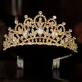 Elegantes goldenes Braut-Kristall-Diadem mit bernsteinfarbenen Edelsteinen - Goldchampagner
