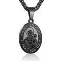 Religious Saint Anthony black stainless steel oval medal pendant necklace for men and women - 03-Black (Saint Joseph)