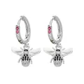 Silver bee hoop earrings with colorful micro-paved cubic zirconia stones. - Platinum Plated Earrings