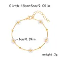 Elegante pulsera de flores de perlas con cadena de oro, largo ajustable de 18 cm - Pulsera de Flores / Blanco (Pulsera)