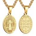 Dubbelzijdige Sint-Benedictus medaille ketting van goudkleurig roestvrij staal sieraad. - 02-Goud (Sint-Benedictus)