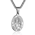 Stainless steel Saint Anthony medal pendant necklace in polished silver finish - 03-Silver (Saint Joseph)