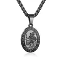 Saint Christopher protector medal pendant necklace in matte black brushed stainless steel - 05-Black (Saint Christopher)