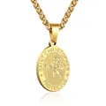 Saint Christopher religious protector medal pendant necklace in gold stainless steel - 05-Gold (Saint Christopher)