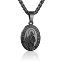 Black stainless steel St. Jude Thaddeus religious medal pendant necklace for men and women. - 04-Black (Saint Jude)