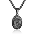 Black stainless steel Saint Michael medal pendant necklace with religious engraving - 06-Black (Saint Michael)