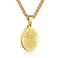 Gold plated stainless steel Saint Michael religious medal pendant necklace for men - 06-Gold (Saint Michael)